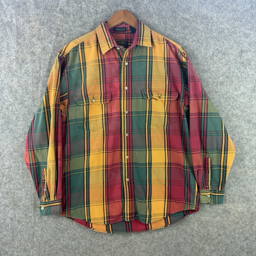 VTG Eddie Bauer Elkhorn Twill Button Up Shirt Mens Medium Multicolor Plaid 90s